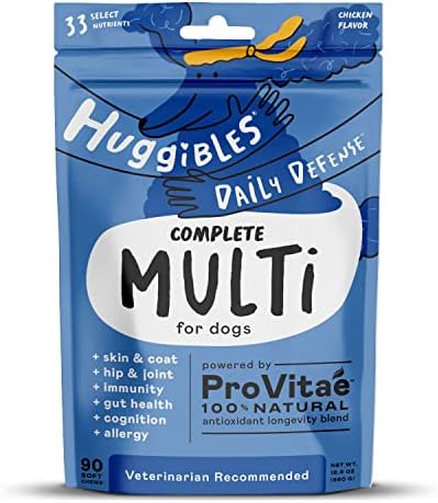 Huggibles All-in-One multivitamina líquido e pacote de mastigar para cães e gatos, suporte digestivo e imunidade com óleo de