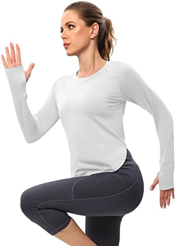 Camisas de treino de manga longa ictiva para mulheres que executam camisa de ginástica de ioga com tampa de malha respirável de ioga