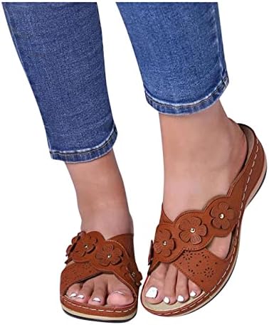 2023 Flippers de verão para mulheres sandálias de cunha cruzada vintage decora floral slides de dedo do pé