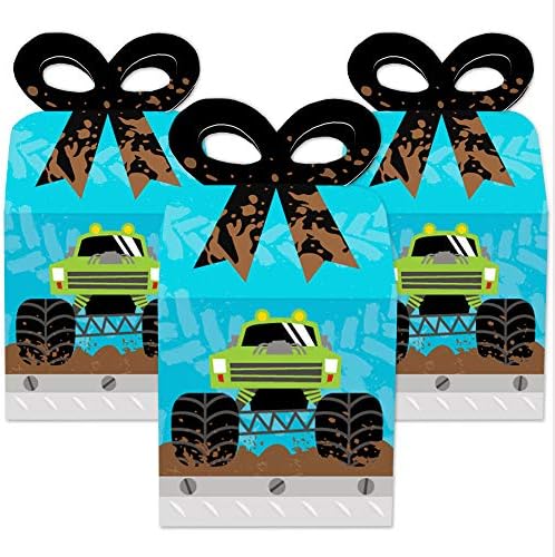 Big Dot Of Happiness Smash and Crash - Monster Truck - Square Favor Gift Boxes - Boy Birthday Party Bow Boxes - Conjunto de