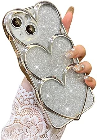 Mzelq para iPhone 14 Pro Max Case Placting Glitter Bling Love Heart Padrão fofo Cristal Soft TPU iPhone 14 Pro Max Case para