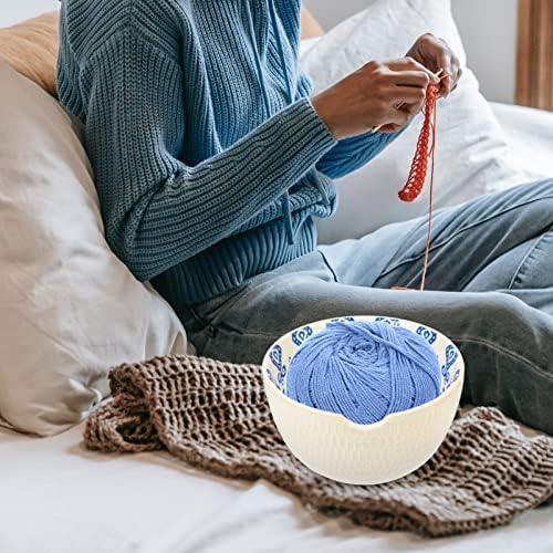 Tigela de fio de cerâmica Magiclulu para tricô e crochê de armazenamento de fios para iniciantes Knitter Craft White