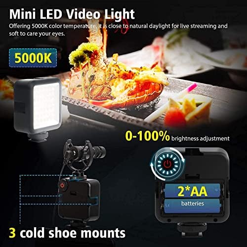 Smartphone-Camero-Video-Microphone-Vlogging-Kit, Synco Vlogger Kit 2 Microfone de espingarda com luz LED, mini tripé, mini-bola,