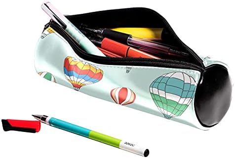 Balões de ar quente Padrão Caixa de lápis de couro colorida redonda, bolsa leve com zíper de caneta, bolsa de maquiagem cosmética