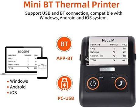 Impressora de recibo portátil de Zhuhw 58mm Impressora Térmica Pos Mobile Pos Poster USB Conexão BT Compatível com