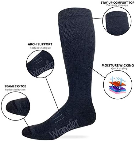 Wrangler Mens Ultra Dri dedo sem costura meias de bota ocidental 3 Pacote de 3 pares