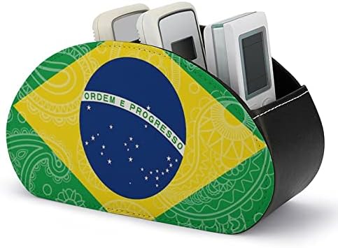 Brasileiro Paisley Flag Leather Controle Remoto Titular Funny Caddy Storage Box Desktop Organizador com 5 compartimentos para