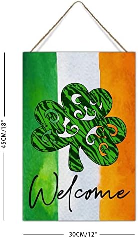 Decoração da bandeira irlandesa Lucky Clover Welcome Sign Decoração de madeira Decor de leopardo verde Cluvô Placa Happy St Patrick Day de Lucky Clovers Sinais de madeira Placas para sala de estar varanda da frente 12x18in