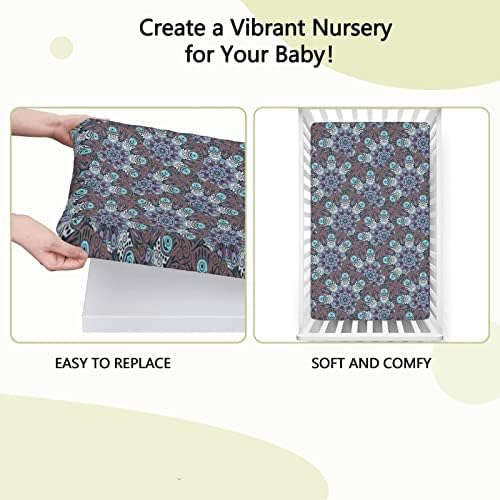 Folhas de mini berço com temas de boho, lençóis mini-berços portáteis folhas de colchão de criança macia para meninas para meninos, 24 “x38“, multicolor