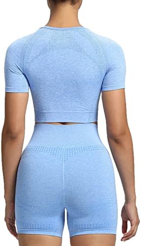 Treino feminino aoxjox vital manga curta de manga curta de yoga academia camiseta de camisa esportiva