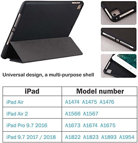 Ipad a-beauty 9.7 2018/2017 Case com porta-lápis, tampa traseira Ultra Slim Soft TPU, estojo inteligente com suporte de trabalho com sono/ acordar automático para Apple iPad 9.7 2018/2017/ iPad Pro 9.7/ iPad Air 2/ Air, Black