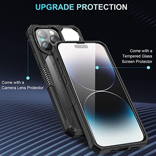 Tendlin Compatível com a caixa do iPhone 14 Pro Max com protetor de tela e protetor de lente de câmera, proteção de