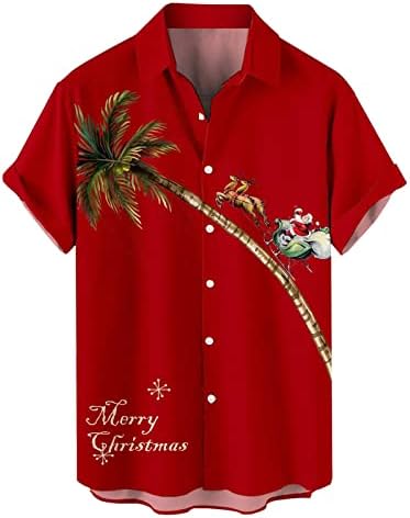 ZDDO Camisa de Natal para homens Havaiano Rapaz de manga curta de ajuste curto