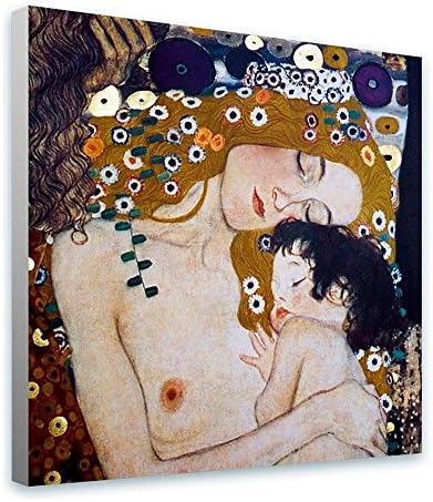 ALONLINE ART - Mãe e filho de Gustav Klimt | Canvas esticadas emolduradas em uma moldura pronta para pendurar - algodão