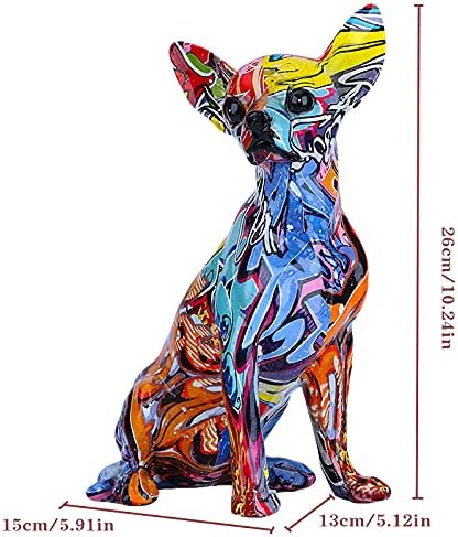 Estátua de Chihuahua colorida de Orenm, estatueta criativa de cães multicoloria de graffiti, resina decoração interna