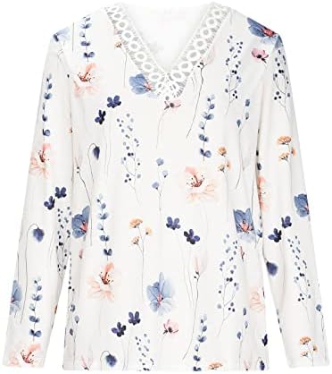 Womens 2023 Summer Fall Floral Tops Tops Crochet Lace Trim V pescoço 3/4 Tshirts de manga