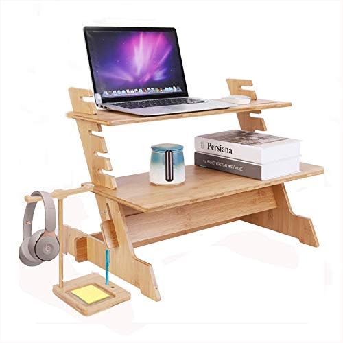Wis para Bamboo Monitor Stand Stand Desk Convertor Riser para Monitor Ajuste Ajuste Stand -Up Desk Top Laptop Estação de trabalho