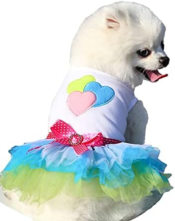 Qwinee coração padrão vestido cachorro vestido de cachorro gato sem mangas vestidos de princesa com bolinhas saias de laço para