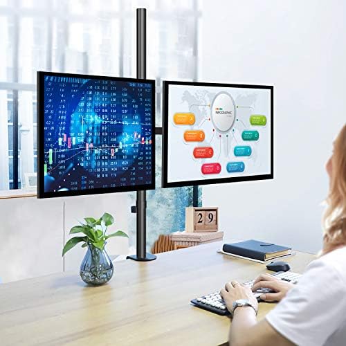 Huanuo Dual Monitor Stand com pólo extra alto de 32 polegadas, montagem de monitor totalmente ajustável, grampo C e base