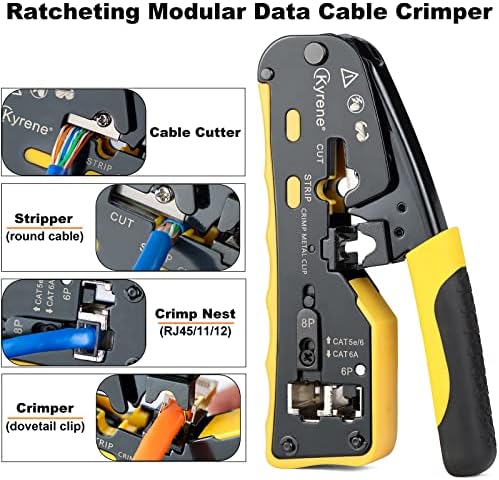 Therathy Pass pelo kit de ferramentas de crimpagem RJ45, Ratcheting Data Modular Cable Crimper Ethernet Crimper Kit