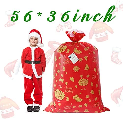 Anygift Jumbo Christmas Gift Sacors com cordão, 56in e 44in Sacos de presente de Natal extras grandes, sacolas de presente