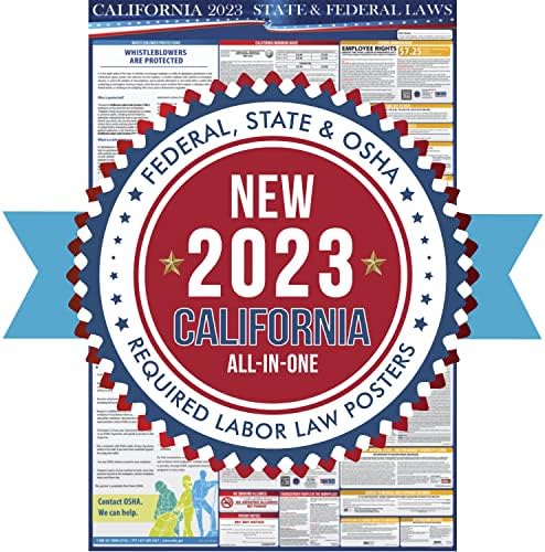 2023 Poster das Leis do Estado e Federal do Estado da Califórnia - Compatível do Local de Trabalho da OSHA 24 x 36 - tudo