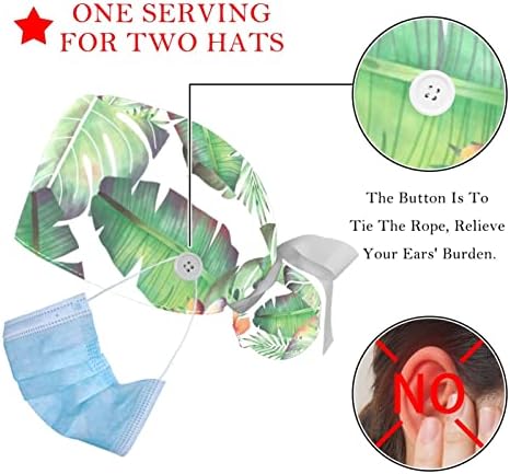 2 Pacote de tampas de trabalho com botão, desenho animado Arrow Bouffant Screb Hats Women Long Hair