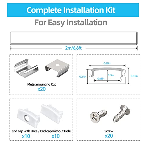 TIIANMAI PACO DE 10 PACO DE 6,6FT/2METRO Sistema de canal de alumínio LED de forma U com tampa de difusor branco mais