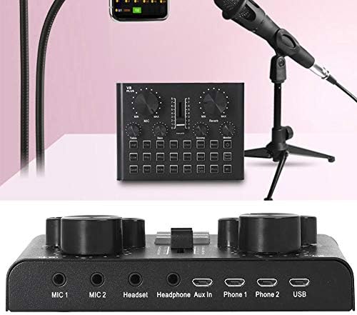 Kuidamos v8plus Live Sound Card Board Mixer Board com 5 efeitos sonoros e 4 tons Modo compatível com telefones celulares,
