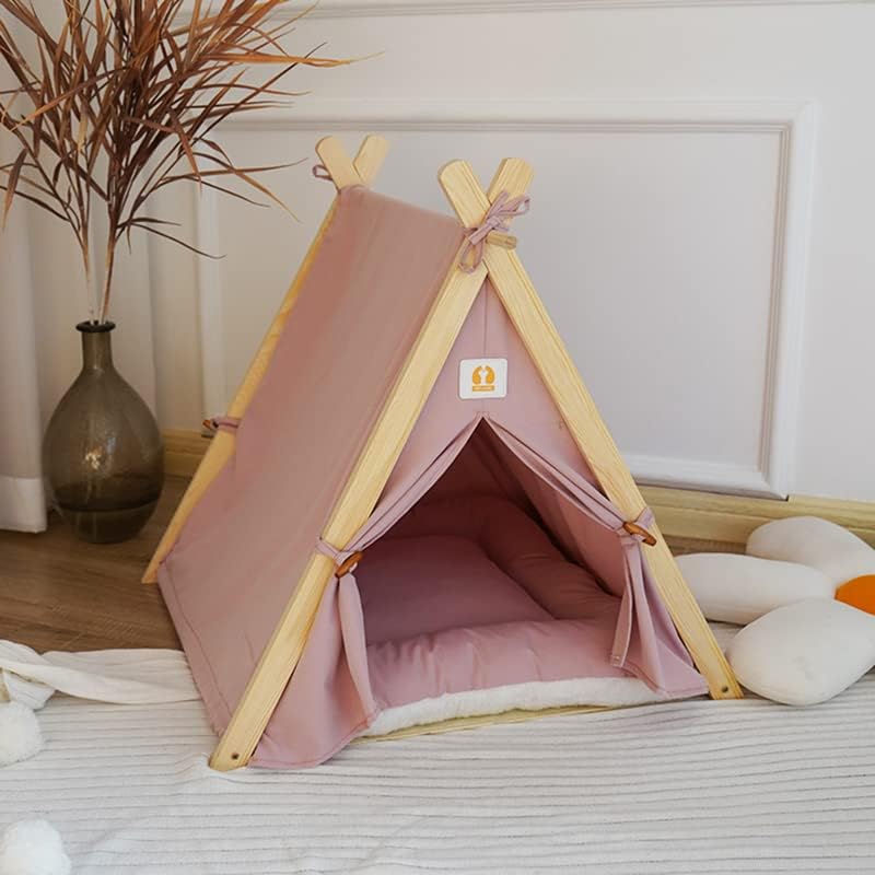 Tenda de madeira de madeira sólida tenda de gato tenda de gato tenda interna com tapete grosso, tenda portátil de tenda de cachorro
