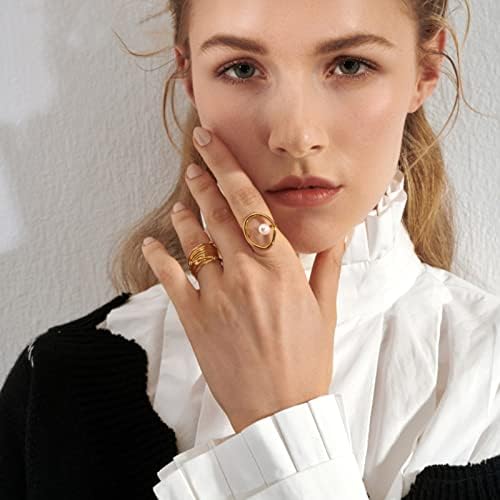 Anel de pérolas de prata esterlina de Sterling, anel de pérola S925 para mulheres minimalistas de ouro irregular inspirado