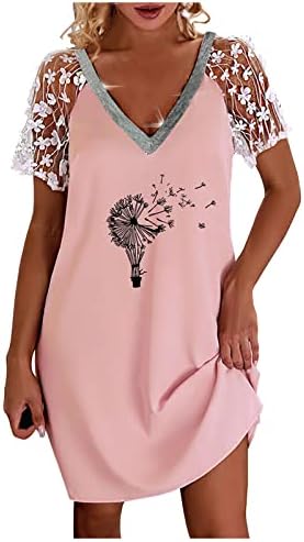 Vestido Nokmopo Maxi para mulheres de verão Moda Moda Sólida Vestido casual de manga curta de decote em V Lace