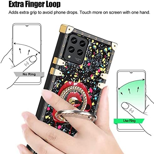 B-Wishy para T-Mobile Revvl 6 Pro 5G com suporte para anel de kickstand, rebite quadrado para meninas mulheres cristal anti-choque