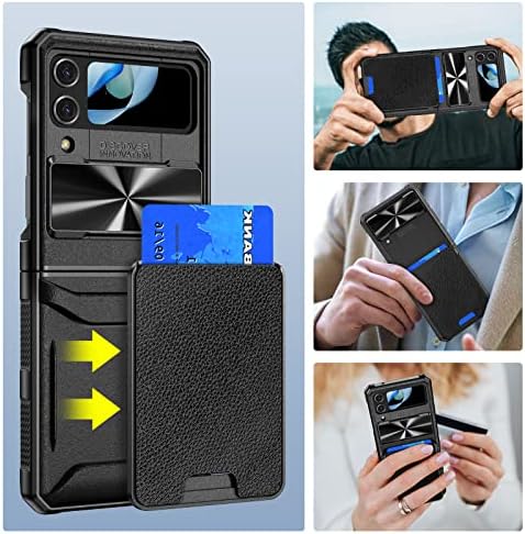 Vego para Samsung Galaxy Z Flip 4 Caixa com tampa da câmera deslizante, caixa de proteção contra dobradiça com porta de crédito