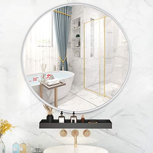 Espelho redondo prateado de Muzilife, espelho círculo de banheiro, espelho de parede de 24 polegadas com estrutura de