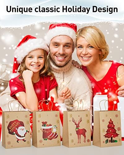 VXSNSXV 24 Sacos de presentes de Natal da embalagem, 4 projeta sacolas de Natal para presentes, 8,66 '' x 6,30 '' x 3,15 ''