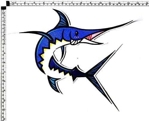Kleenplus. Grande grande jumbo azul lança de tubarão de peixe de peixe de desenho animado em remendos estilo moda moda