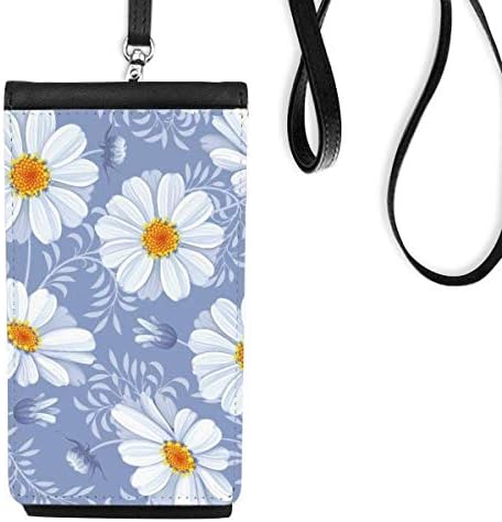 Bolsa de bolsa móvel de carteira de telefone de flor de caliopsis branca pendurou bolso preto bolso preto