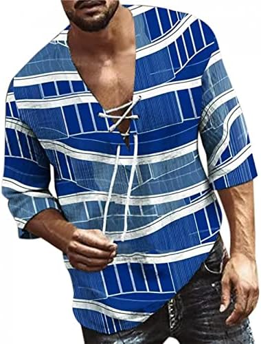 XXBR Men's V Lace-up Henley Shirts, linho de algodão de outono Borboleta Caminhada de manga comprida Tampas casuais para linho