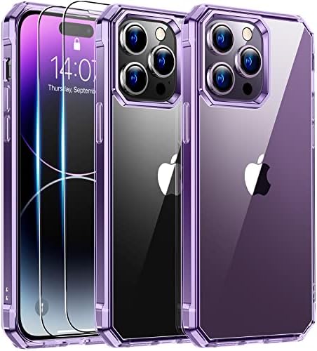 MEIFIGLO [5 IN 1] CASO CLARO Projetado para iPhone 14 Pro Max, [Protetor de tela 2x+anel de metal 2x] [Proteção de grau