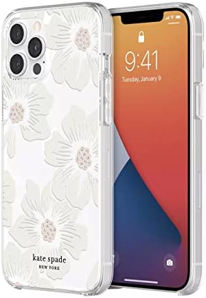 Kate Spade New York Protective Hardshell Case para iPhone 12 Pro Max - Hollyhock Floral Clear/Cream com pedras