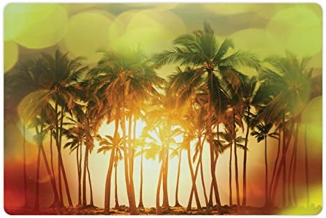 Tapete de estimação do oceano lunarável para alimentos e água, ilustração mística de coco de palmeira tropical em cores de