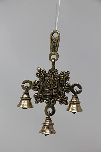 Crafty Corner Ganesha Design Brass pendurada, artesanal para decoração de casa, Peetal Ghanti para casa, decoração do templo Sinalizações penduradas,