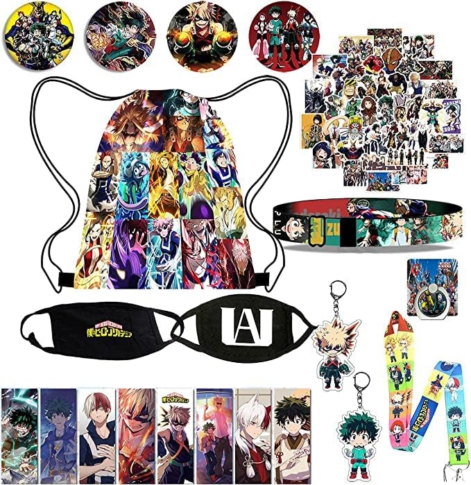 FOPXRO Anime Merch Anime Gifts Mha Merch, incluindo Anime Backpack Máscara Face Máscara Pulseira Chaves de Chaves