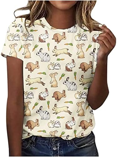 Camisas de Páscoa para mulheres impressão 3D Blusa de férias cristãs Bunny Tees Graphic Tees Basic Short Sleeve Crewneck Tshirt