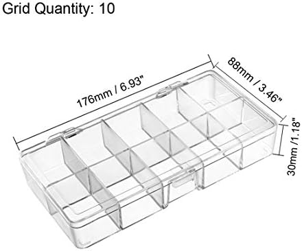 Caixa de armazenamento de componentes uxcell - plástico fixado 10 grades transparentes brancos 176x88x30mm