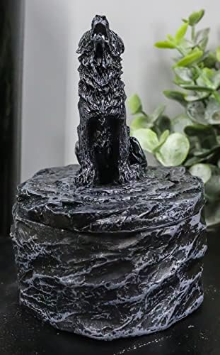 Ebros Gift Single Howling Howling Grey Alpha Wolf Mini Jóias arredondadas Caixa decorativa da estatueta como decoração de lobos de madeira em gritos da noite Lun Light Animal Totem Spirit Sculpture Acessório