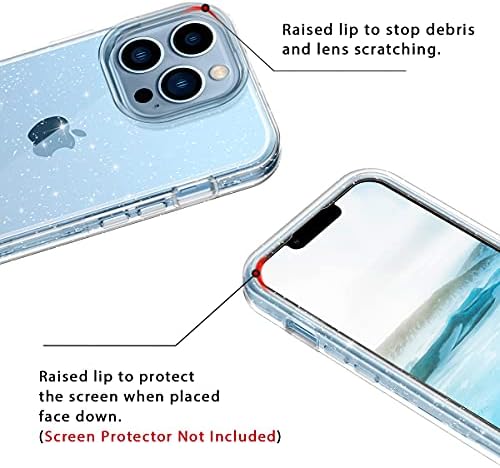 Casefiv Compatível com o iPhone 13 Pro Case, 3 em 1 Empito de corpo inteiro para uso integral PC, robusto PC+Soft Silicone Drop Protetive Girls Cover para iPhone 13 Pro 6,1 polegadas, Glitter Clear/Prata