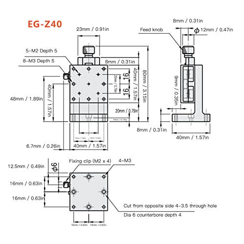 Z estágio linear manual do eixo z, controle de maçaneta de alta precisão com escala para instrumentos ópticos e outros