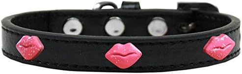 Mirage Pet Products Glitter Lips Widget Dog Collar, tamanho 12, preto/rosa